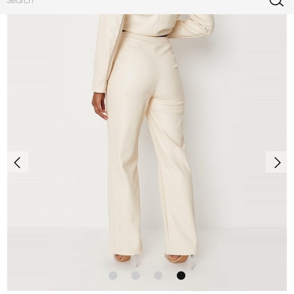 Cream Faux Leather Split Hem Trousers - Picture 2 of 15